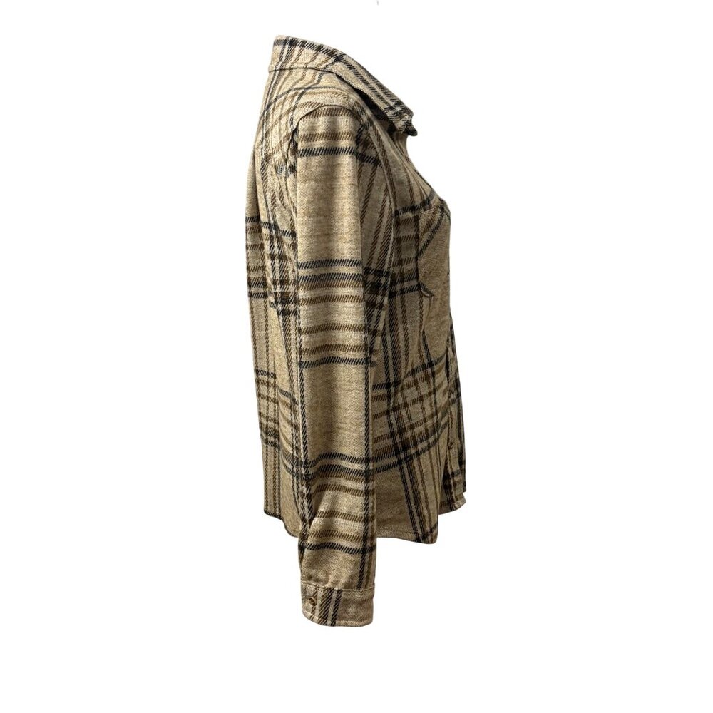 Plaid Button-Up Beige & Tan Long Sleeve Shirt Womens Size Medium CI Sono - Picture 13 of 13